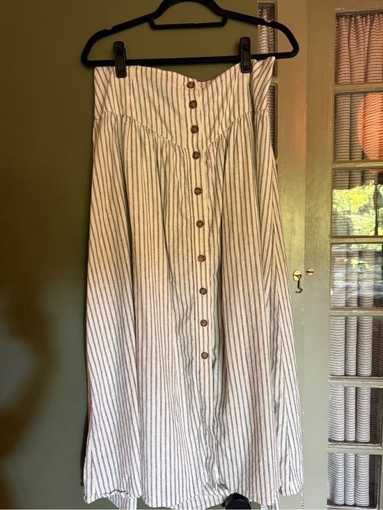 Marine Layer Dresses & Skirts - Marine Layer White and Navy Striped Midi Button-Front Skirt